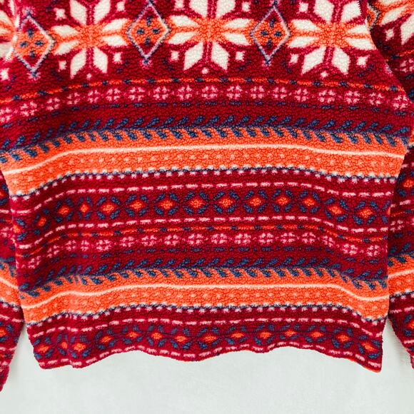 LL Bean Fleece Sweater Womens XL Cozy Cottage Funnel Neck Fair Isle Pullover Red - Picture 13 of 14